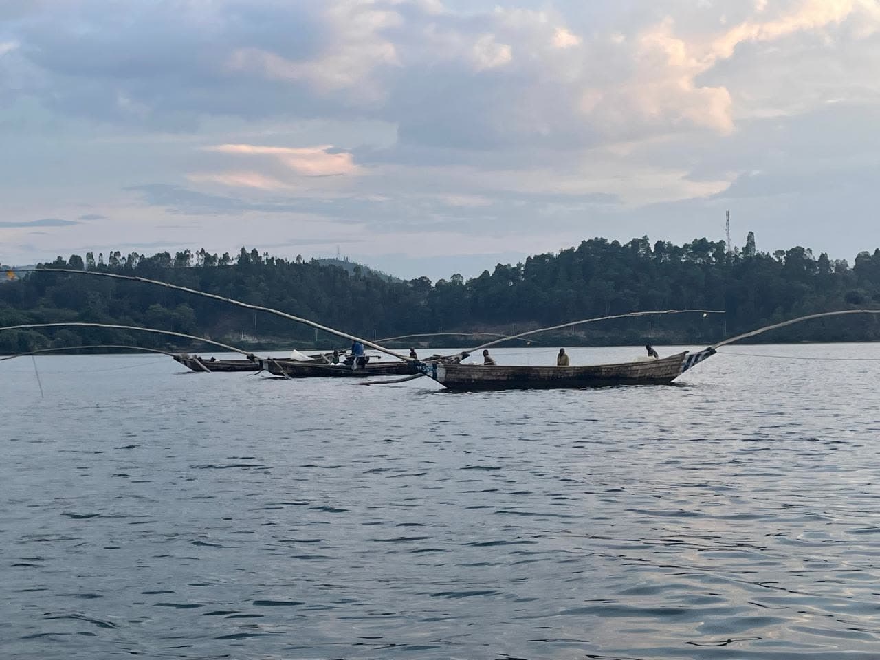 Fishing boats at dusk on Lake Kivu