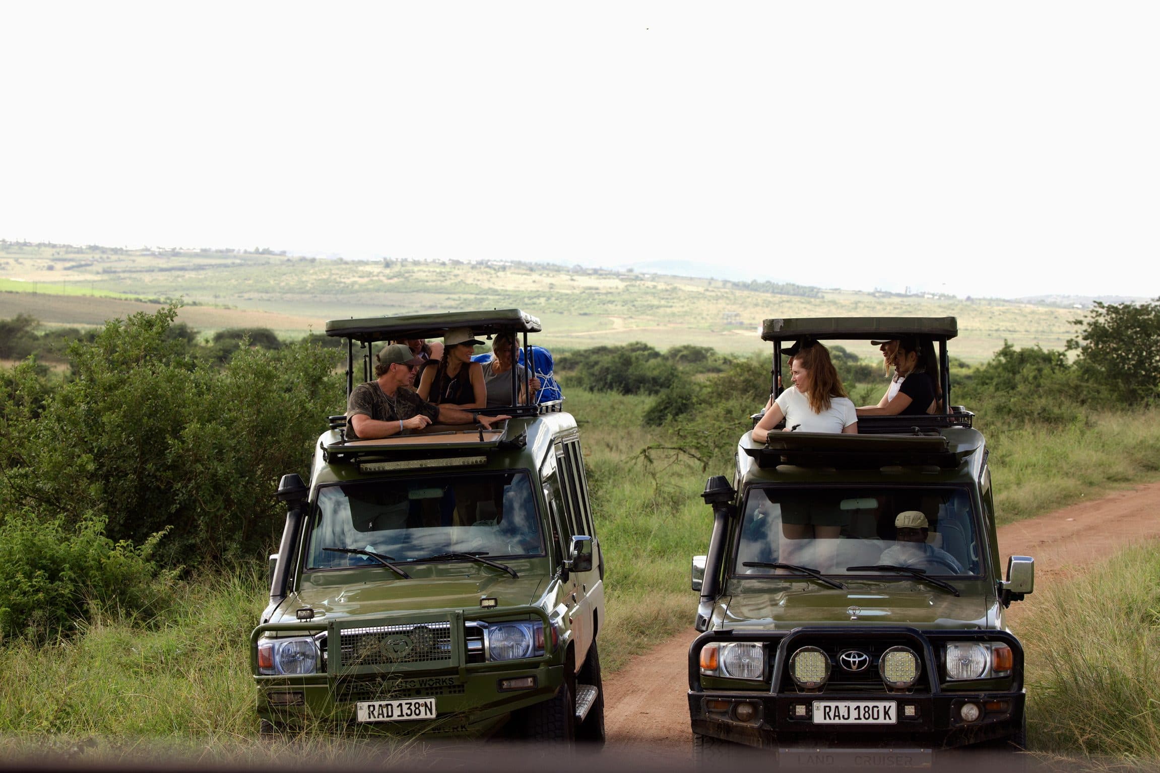 Two safari vehicles on a game drive