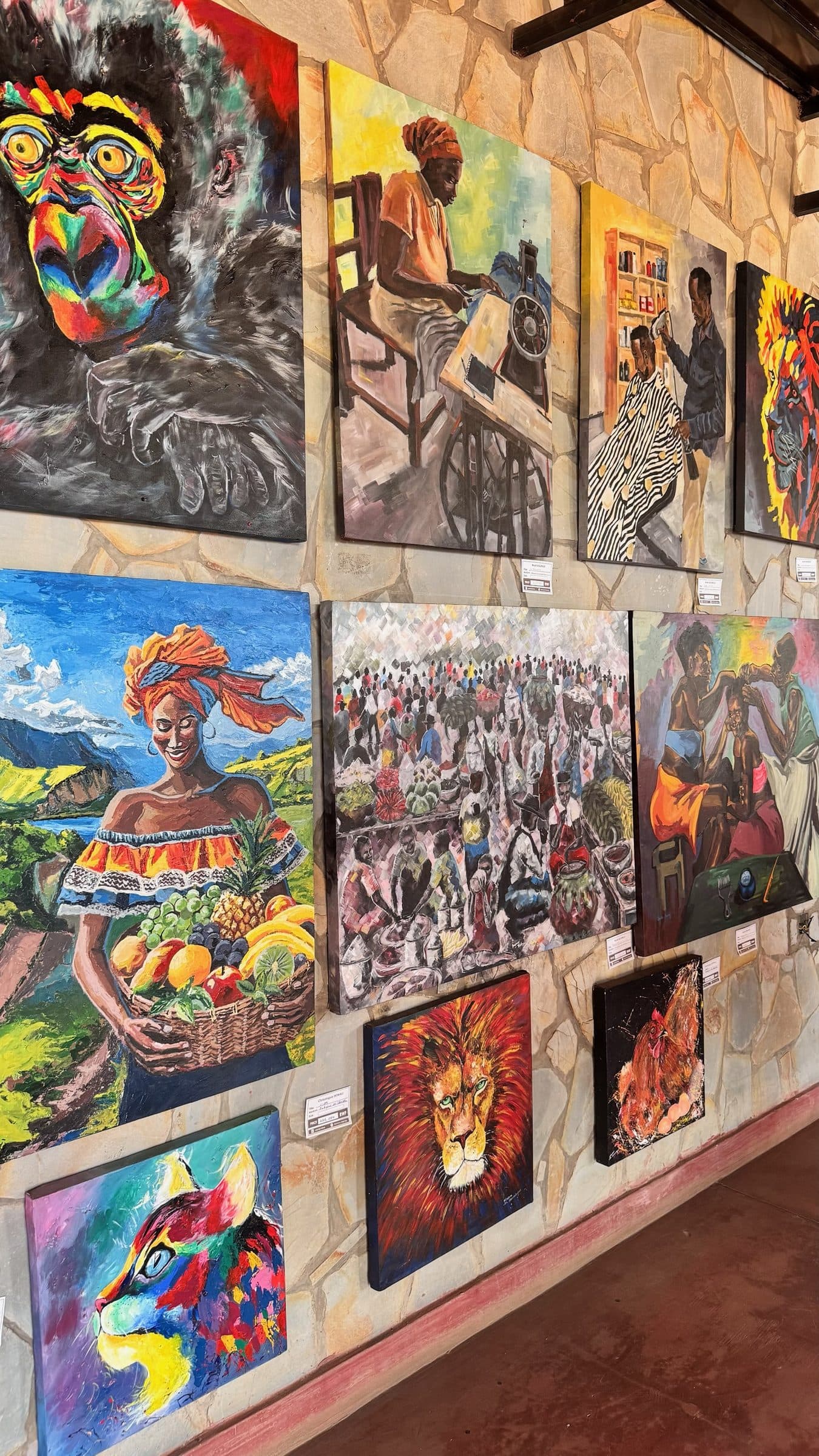 Paintings at a Kigali art gallery