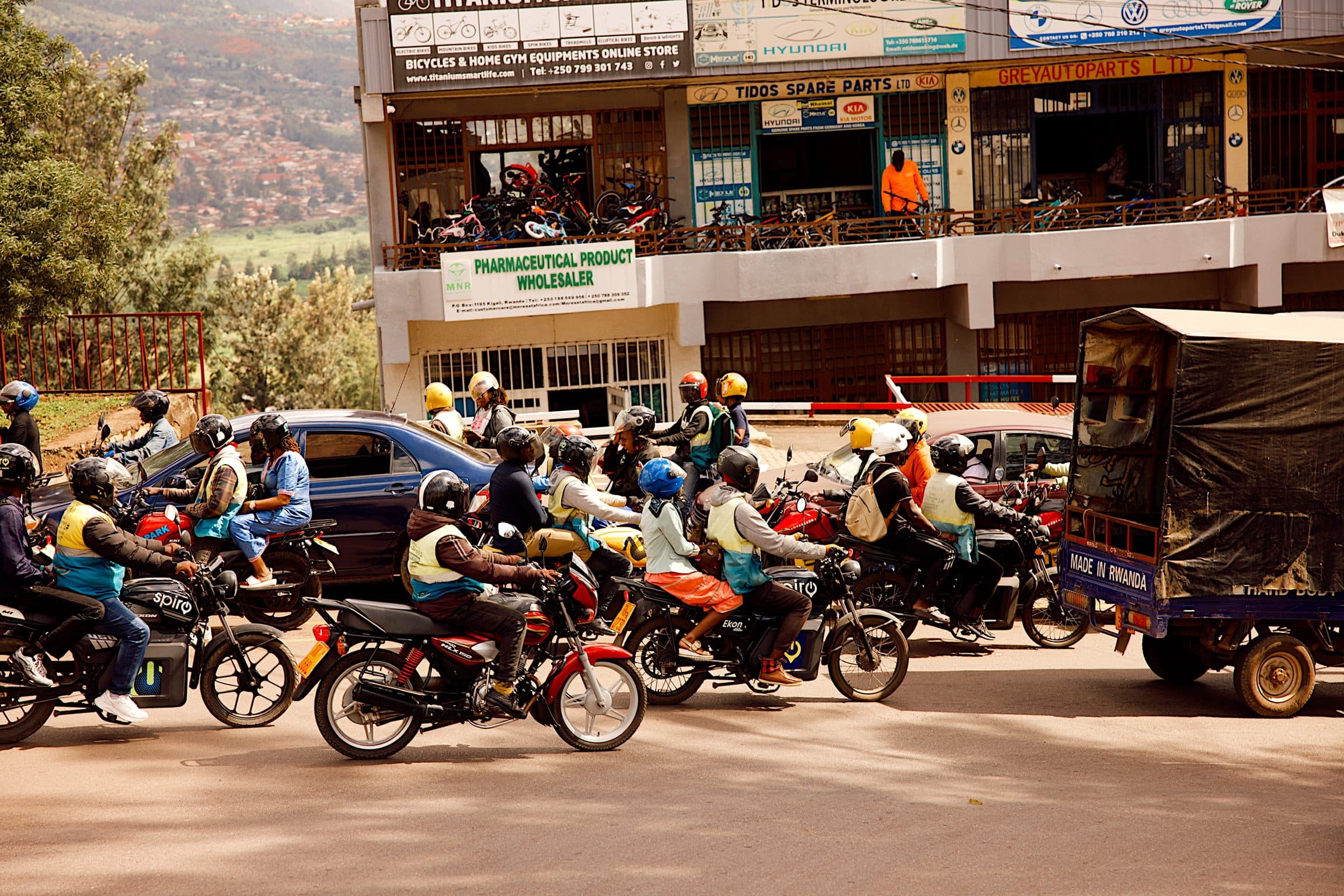 Moto-taxis at a Kigali junction