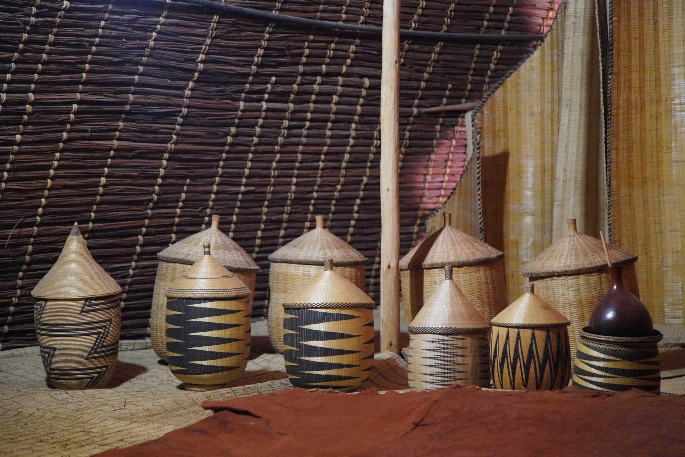 Traditional woven baskets inside the palace