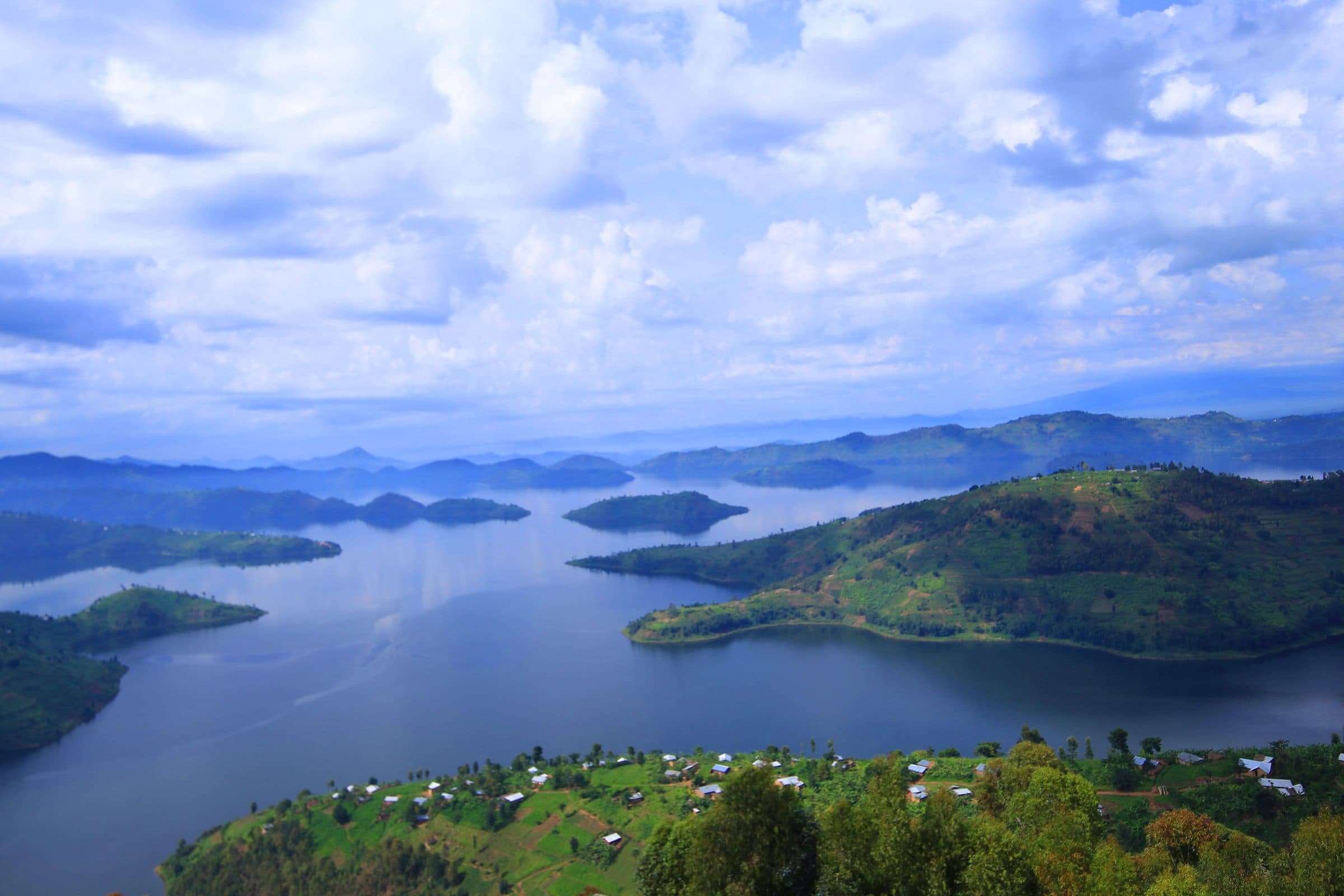 Islands scattered across Lake Burera